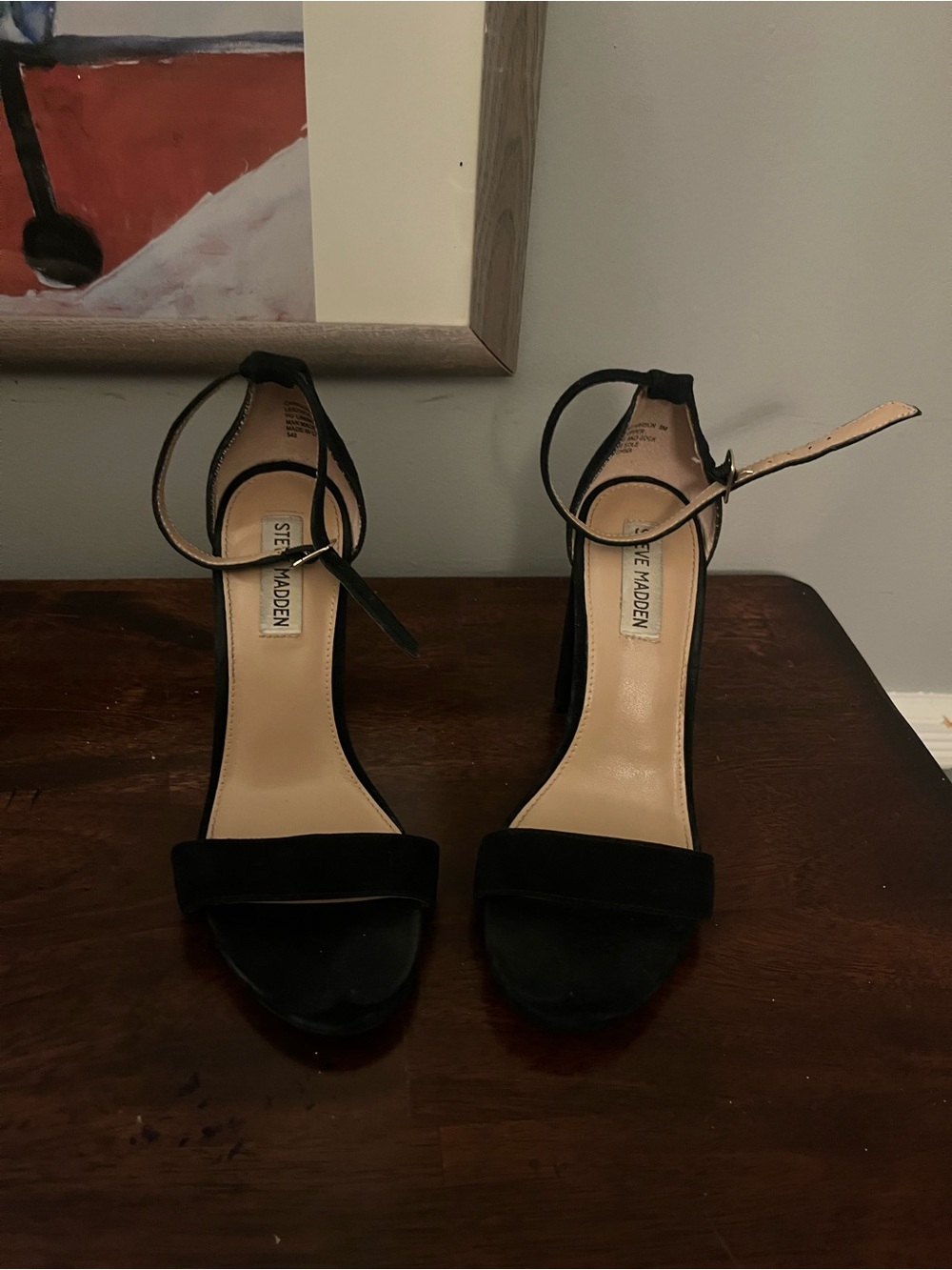 Steve Madden Carrson Black Suede Ankle Strap Block Heels Size 8M
